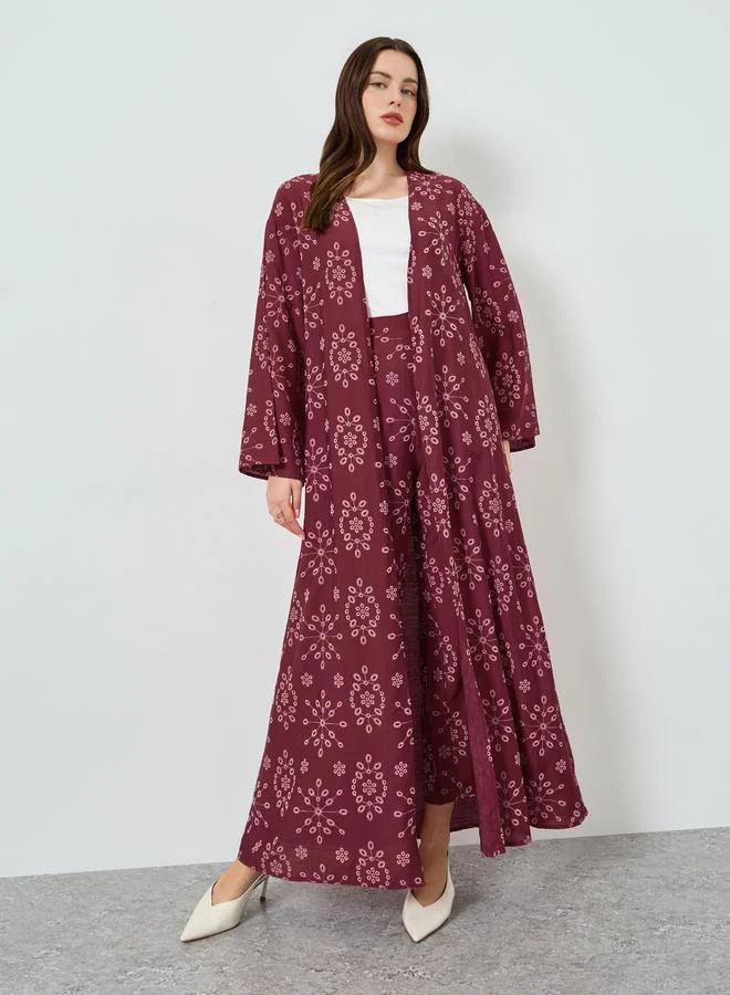 Styli Women Printed Kimono and Wide Leg Pants Co-Ords